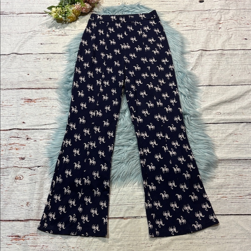 Anthropologie Navy Pants with White Horse Motif — Boot Cut